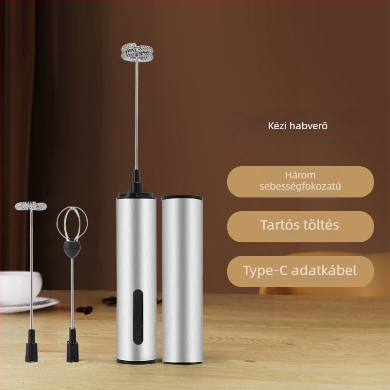 USB-töltéses rozsdamentes acél kézi tojáskeverő, hordozható háztartási mixer, mini tejhabosító