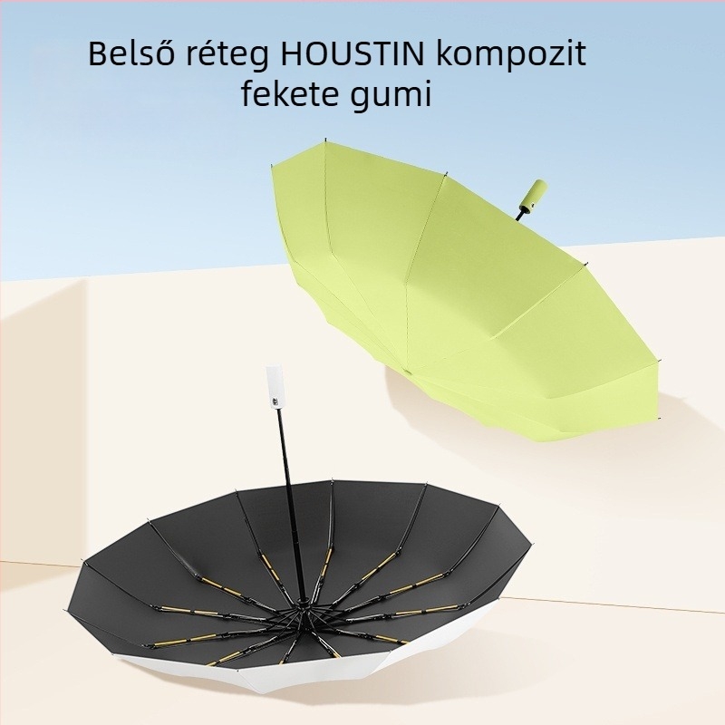50-bordás automata, nagy méretű összecsukható esernyő fekete vinil bevonattal, kültéri, hordozható árnyékoló az eső és a nap ellen