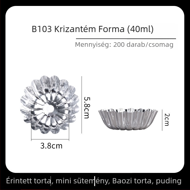 B103 Egyszer használatos krizantém alakú tojás-torta formák, alumíniumfóliából, magas hőállóságú, 200 darab