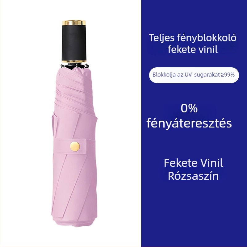 Női háromrészes vinil összecsukható esernyő, napsütésre és esőre, UPF 50+