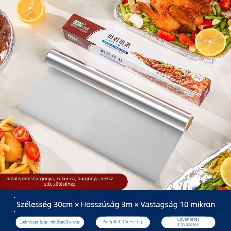 Egyszer használatos alumíniumfólia lapok légsütőhöz és grillhez, 3,8 m hosszú tekercs sütéshez és barbecue-hoz