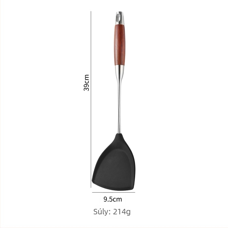 Szilikon spatula készlet 304 rozsdamentes acélból, hőálló, tapadásmentes konyhai eszközök, fa nyéllel