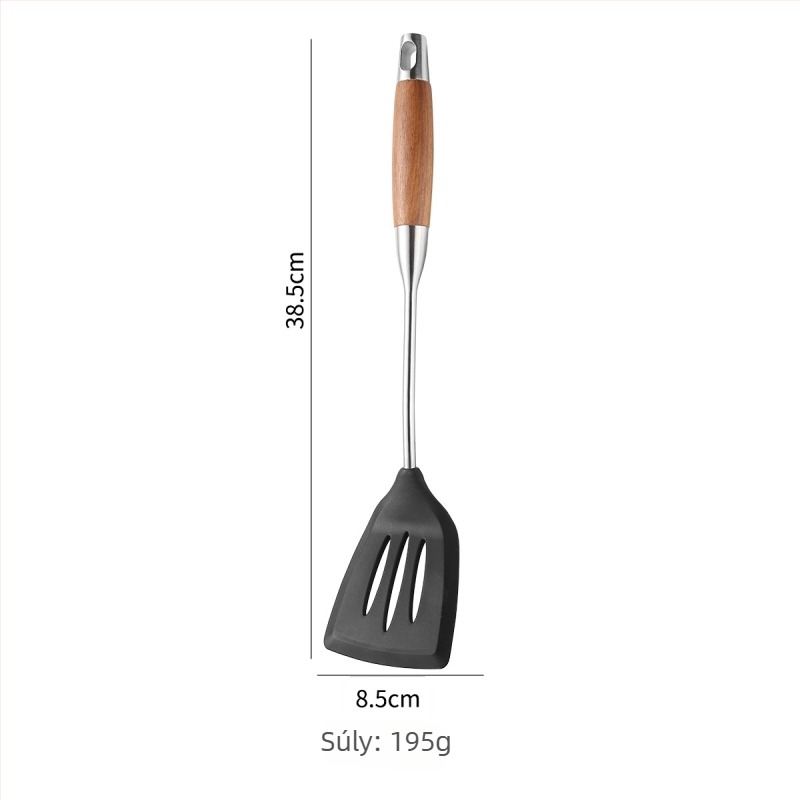 Szilikon spatula készlet 304 rozsdamentes acélból, hőálló, tapadásmentes konyhai eszközök, fa nyéllel
