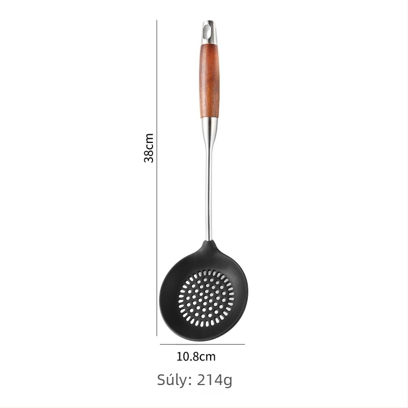 Szilikon spatula készlet 304 rozsdamentes acélból, hőálló, tapadásmentes konyhai eszközök, fa nyéllel