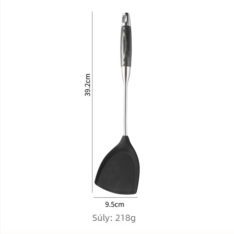 Szilikon spatula készlet 304 rozsdamentes acélból, hőálló, tapadásmentes konyhai eszközök, fa nyéllel