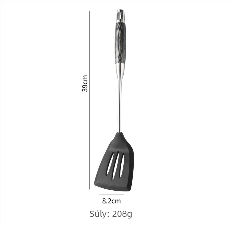 Szilikon spatula készlet 304 rozsdamentes acélból, hőálló, tapadásmentes konyhai eszközök, fa nyéllel