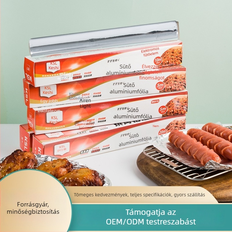 Egyszer használatos alumínium fólia tekercs a sütőhöz és a légsütőhöz, élelmiszer minőségű grillfólia