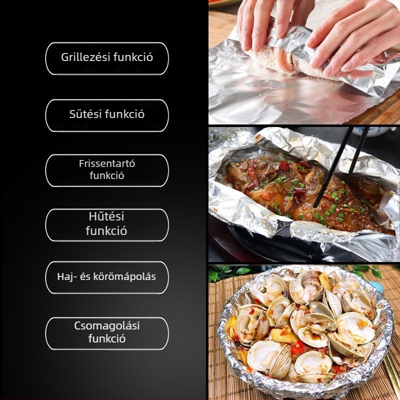 Kereskedelmi nagy méretű alumínium fólia tekercs, 5 kg, éttermeknek és cateringnek – barbecue, éjszakai piac és elvitelre való csomagolás