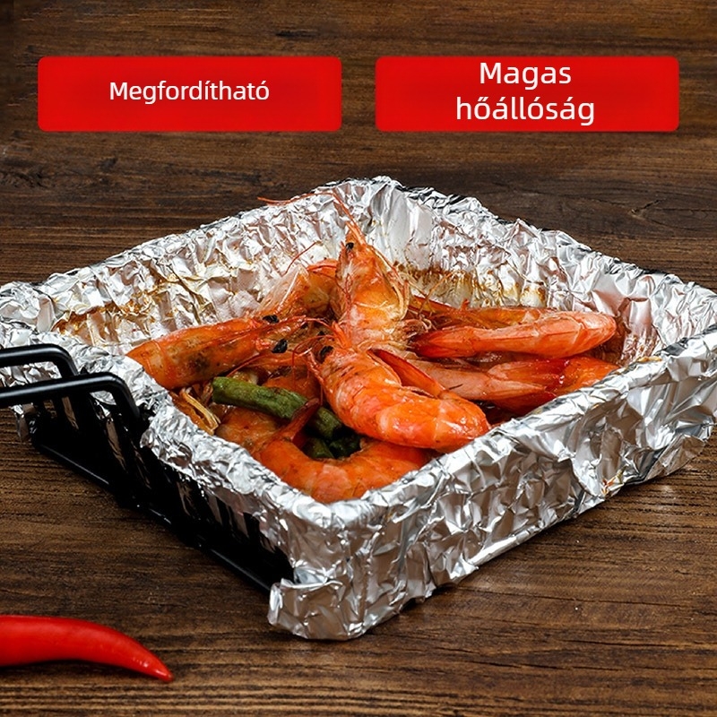 Élelmiszer‑minőségű egyszer használatos alumíniumfólia tekercs barbecuehoz, sütőhöz és légsütőhöz, dobozos csomagolásban