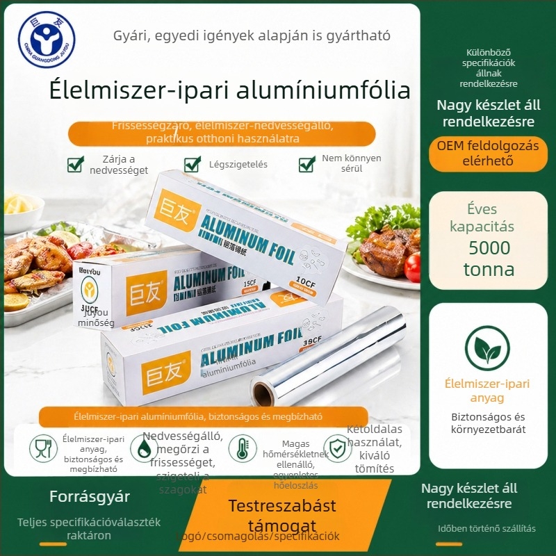 Élelmiszer-minőségű vastag alumíniumfólia sütéshez, grillhez és légsütőben sütéshez; magas hőállóság, konyhai használatra
