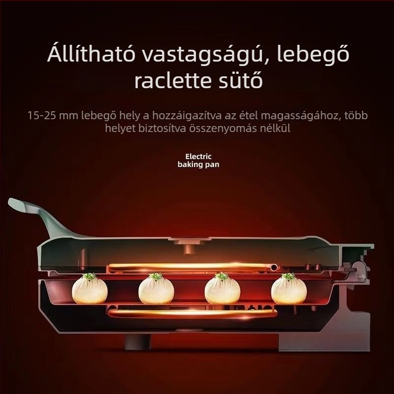 Elektromos palacsinta serpenyő mélyített és kibővített kialakítással, kétoldali felmelegítés, tapadásmentes bevonat palacsintákhoz, főzéshez, sütéshez és gombócok sütéséhez