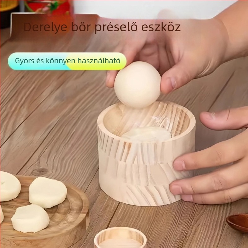 Fából készült gombóc- és tésztakészlet: tésztanyújtó, nyomó és süteményformák