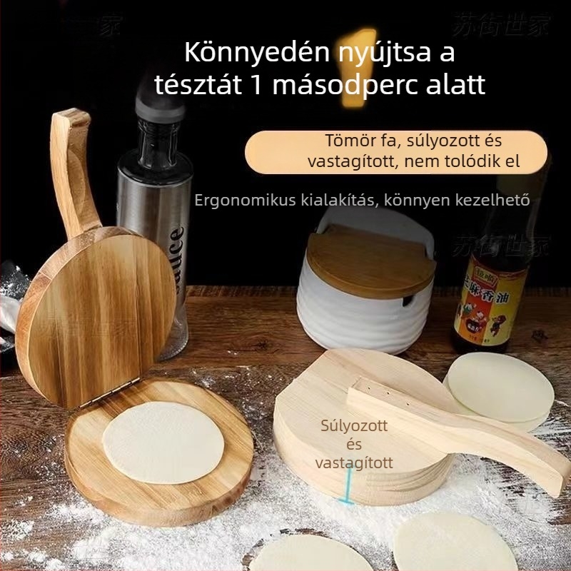 Fából készült gombóc-héj készítő, tésztaformázó forma, kézi prés a tésztához