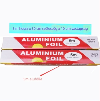 Egyszer használatos alumíniumfólia grillhez és sütéshez, 30 cm × 3 m, 10 mm vastagságú, vastagított