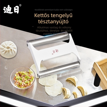 Diri rozsdamentes acélból készült kettős tengelyű tésztarrolló – beépített nyújtóval, otthoni használatra