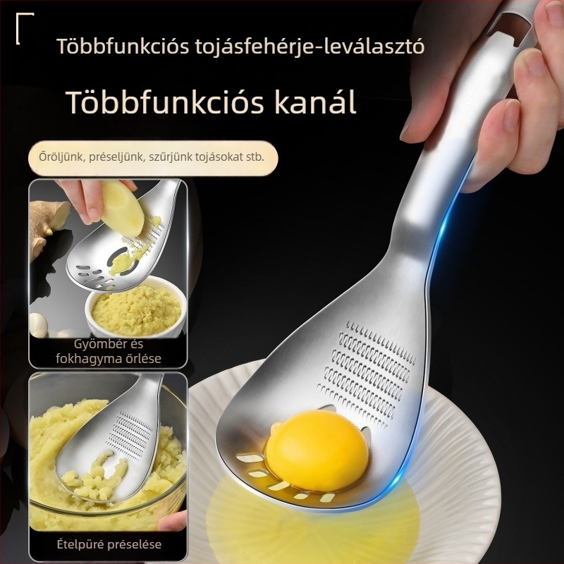 Többfunkciós őrlőkanál rozsdamentes acél szűrővel, zúzó gyömbérrel és fokhagymával, konyhai eszköz