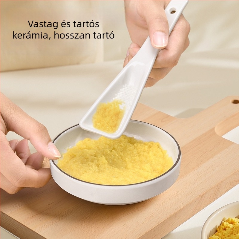 Kerámia gyömbér- és fokhagyma őrlő, kézi pép-készítő eszköz, kanállal