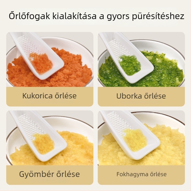 Kerámia gyömbér- és fokhagyma őrlő, kézi pép-készítő eszköz, kanállal