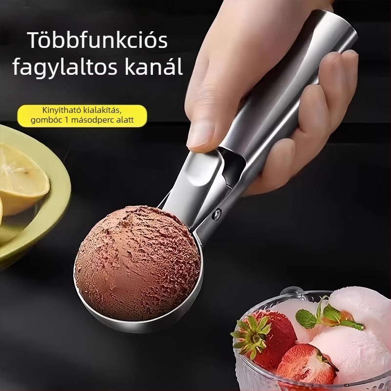 Rozsdamentes acél fagylaltkanál és gyümölcsgömb formázó