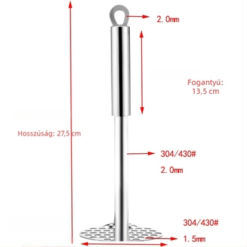 Kézi rozsdamentes acél burgonya- és tök törő – konyhai eszköz