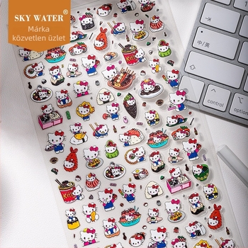 Kitty sushi tekercs körömdíszítő matricák – 3D-relief, aranyos rajzfilm dizájn DIY notesz dekoráció