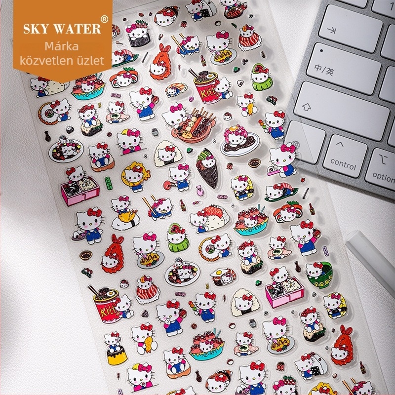 Kitty sushi tekercs körömdíszítő matricák – 3D-relief, aranyos rajzfilm dizájn DIY notesz dekoráció