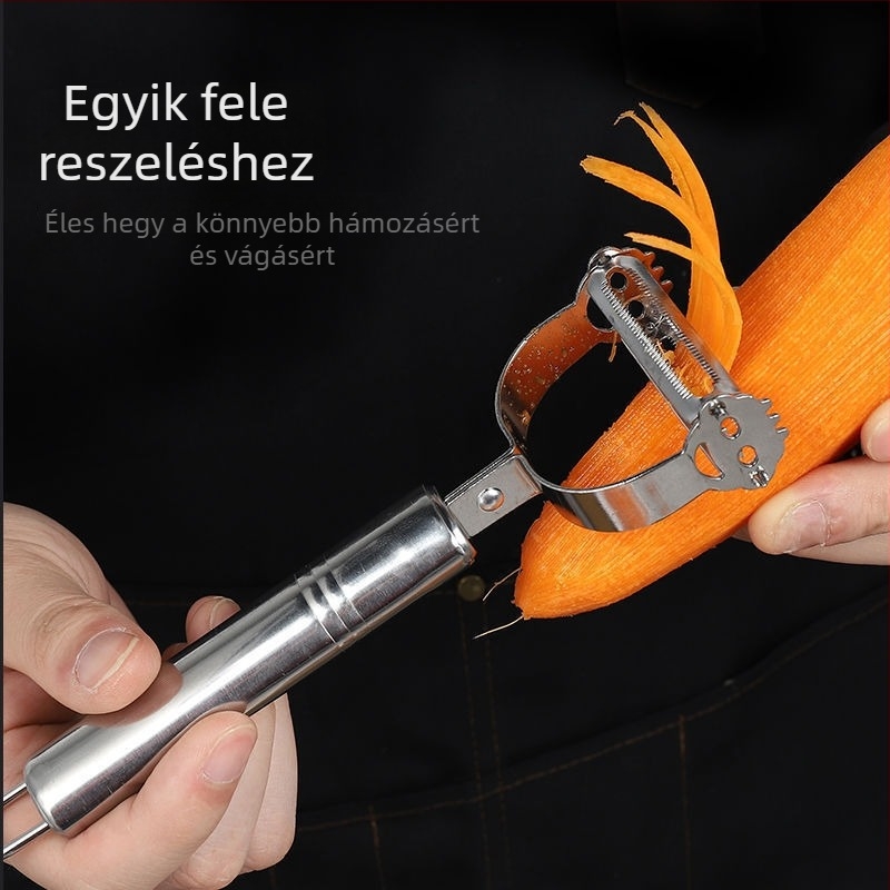 Rozsdamentes acélból készült háromdarabos gyümölcs- és zöldség-hámozó készlet, hordozható, multifunkcionális