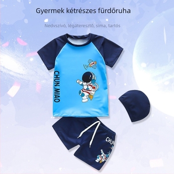 Fiúknak készült dinoszaurusz mintás, kétrészes úszóruha, poliészter, 3–9 éveseknek