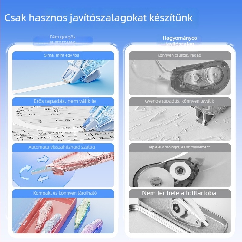Morning Mg Light kis görgős korrigáló szalag, 6 m hosszú, fém görgő fej, tartós, cserélhető mag, átlátszó mag a javításhoz