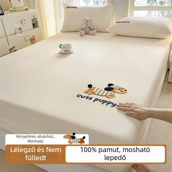 Mosott pamut gumis lepedő, egyágyas 1,5 m (5 ft) ágyhoz, egyszínű, matracvédővel.