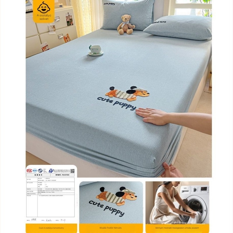 Mosott pamut gumis lepedő, egyágyas 1,5 m (5 ft) ágyhoz, egyszínű, matracvédővel.