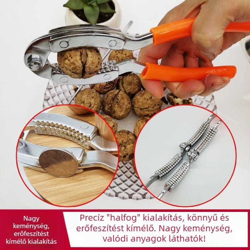 Diónyitó és héjleválasztó eszköz, vastított diócsipesz