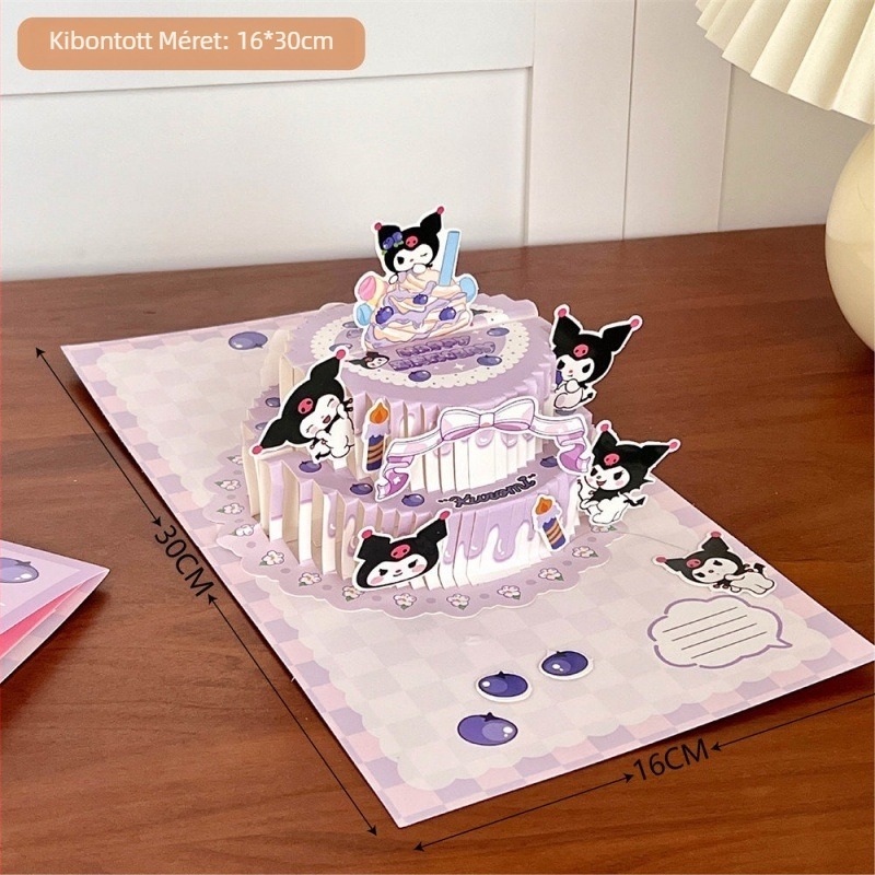 DIY karikatúra hajtogatható üdvözlőlap készlet kivágás nélkül, borítékokkal, 3D születésnapi torta üdvözlőlap
