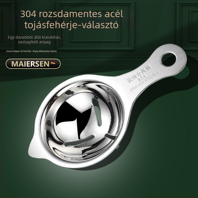 304 rozsdamentes acél tojássárgája–fehérje szeparátor, tojásszűrő, tojáselválasztó, háztartási sütőeszköz