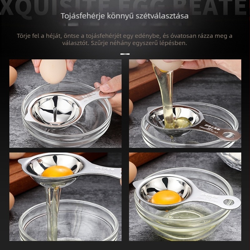304 rozsdamentes acél tojássárgája–fehérje szeparátor, tojásszűrő, tojáselválasztó, háztartási sütőeszköz