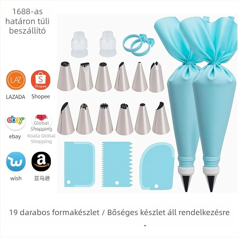 21 részes tortadíszítő készlet PP konverterrel, TPU habzsákkal, krém spatulával, kézműves DIY sütési eszközök
