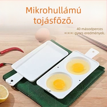 Mikrohullámú sütőhöz készült tojásgőzítő, konyhai tojás-pároló forma, két rekeszes omlett forma