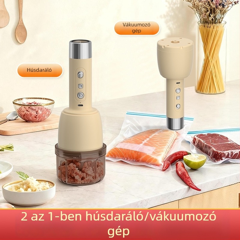 Családi használatú 2-in-1 húsdaráló vákuumfunkcióval és elektromos blenderrel – hús, fokhagyma paszta és csípős paprika őrlésére