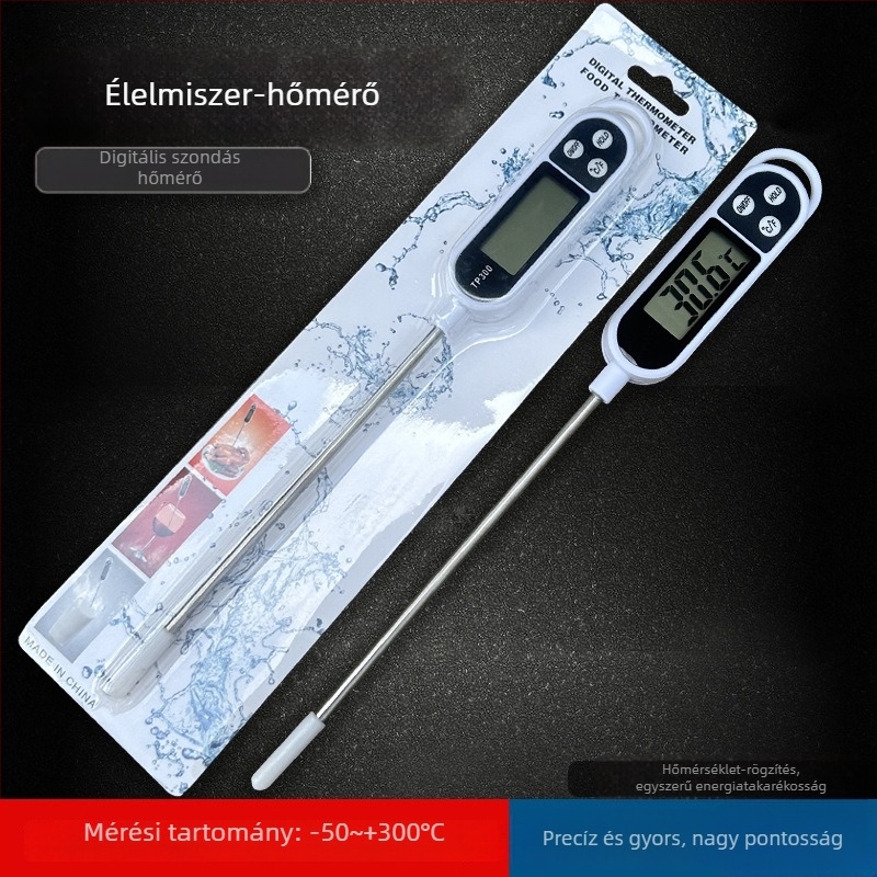 Rozsdamentes acél élelmiszerhőmérő digitális kijelzővel – olaj, víz és tej hőmérsékletének mérésére – konyhai elektronikus sonda, nagy precizitás