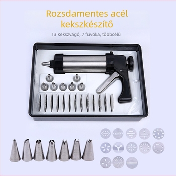 Krém dekoráló pisztoly készlet ABS anyagból, díszítő fejekkel, ajándék dobozban.