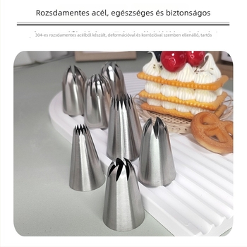 304 rozsdamentes acél díszítőcső készlet tortákhoz és süteményekhez, nyomózacskó, sütés DIY eszköz, nagy méret, hat lyuk