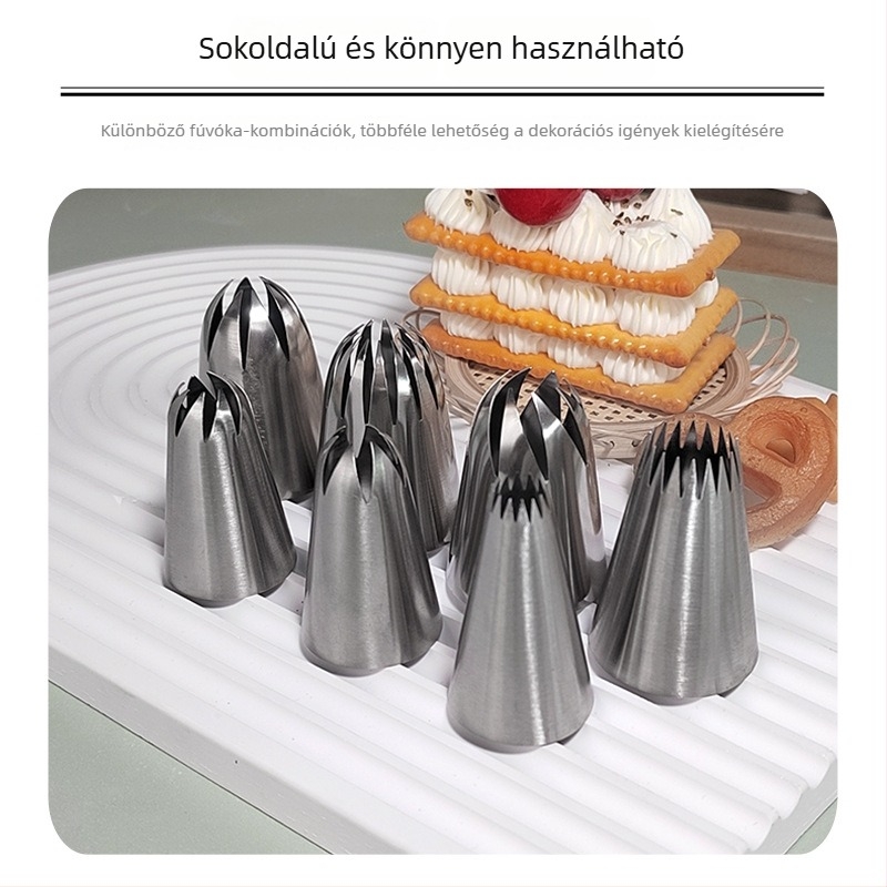 304 rozsdamentes acél díszítőcső készlet tortákhoz és süteményekhez, nyomózacskó, sütés DIY eszköz, nagy méret, hat lyuk