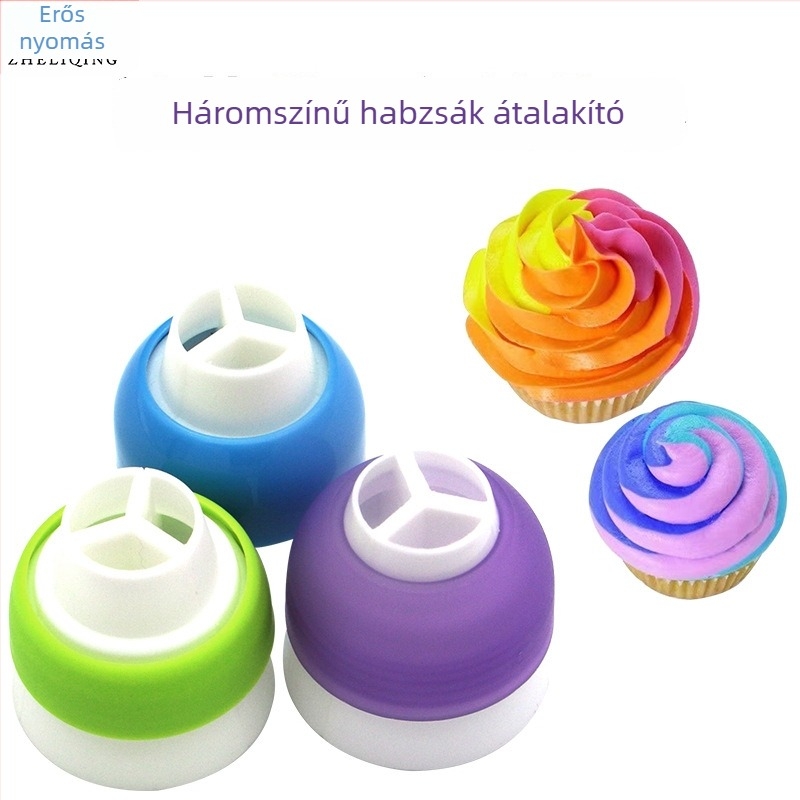 Háromszínű krémnyomócső adapter tortadíszítéshez