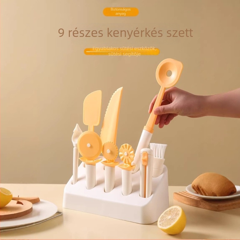 9 részes süteménykészlet: kaparó, olaj ecset, spatula, díszítő kanál, nyújtófa, vágó