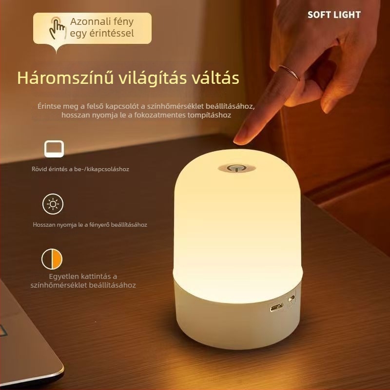 LED újratölthető éjszakai fény, hangulatos asztali lámpa érintéses vezérléssel, szemvédelem, ideális baba etetéséhez és éjszakai alváshoz