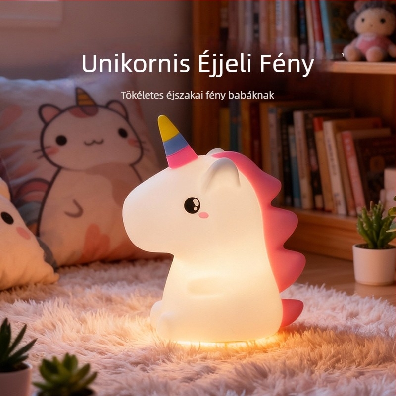 Szilikon egyszarvú éjszakai lámpa – újratölthető, érintéses kapcsolóval, hálószoba dekor, meleg fény, gyerekek szemvédelme