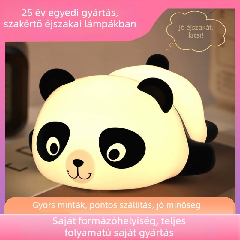 Egyedi szilikon panda éjjeli lámpa, újratölthető, érintésre kapcsolható, hálószobai hangulatvilágítás