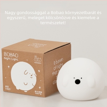 Bobao szilikon éjszakai lámpa, USB töltés, aurora fény, 16 színopció, állat alakú érintéses lámpa, minimalist dizájn