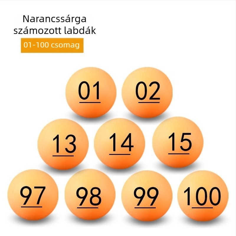 4 cm narancssárga számozott ping-pong golyó – varrat nélküli matt felületű rekvizit sorsolásokhoz