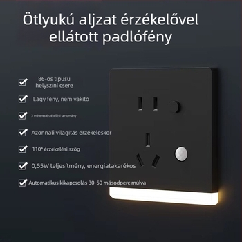 86-os típusú beépített folyosó LED éjjeli lámpa mozgásérzékelővel és öt pólusú aljzattal